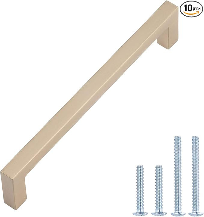 Amazon Basics Modern Square Cabinet Pull Handle, 5.39-inch Length (5-inch Hole Center), Golden Ch... | Amazon (US)