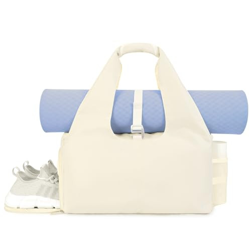 sportsnew Yoga Gym Bags for Women with Shoes Compartment and Wet Dry Storage Pockets with Adjustable Yoga Mat Holder, Beige, Patent Pending | Amazon (US)