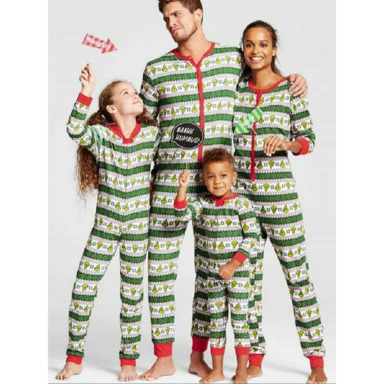 Family Matching Christmas Pajamas Set Green Stripe Onesies Sleepwear Xmas Nightwear Pajamas PJs | Walmart (US)