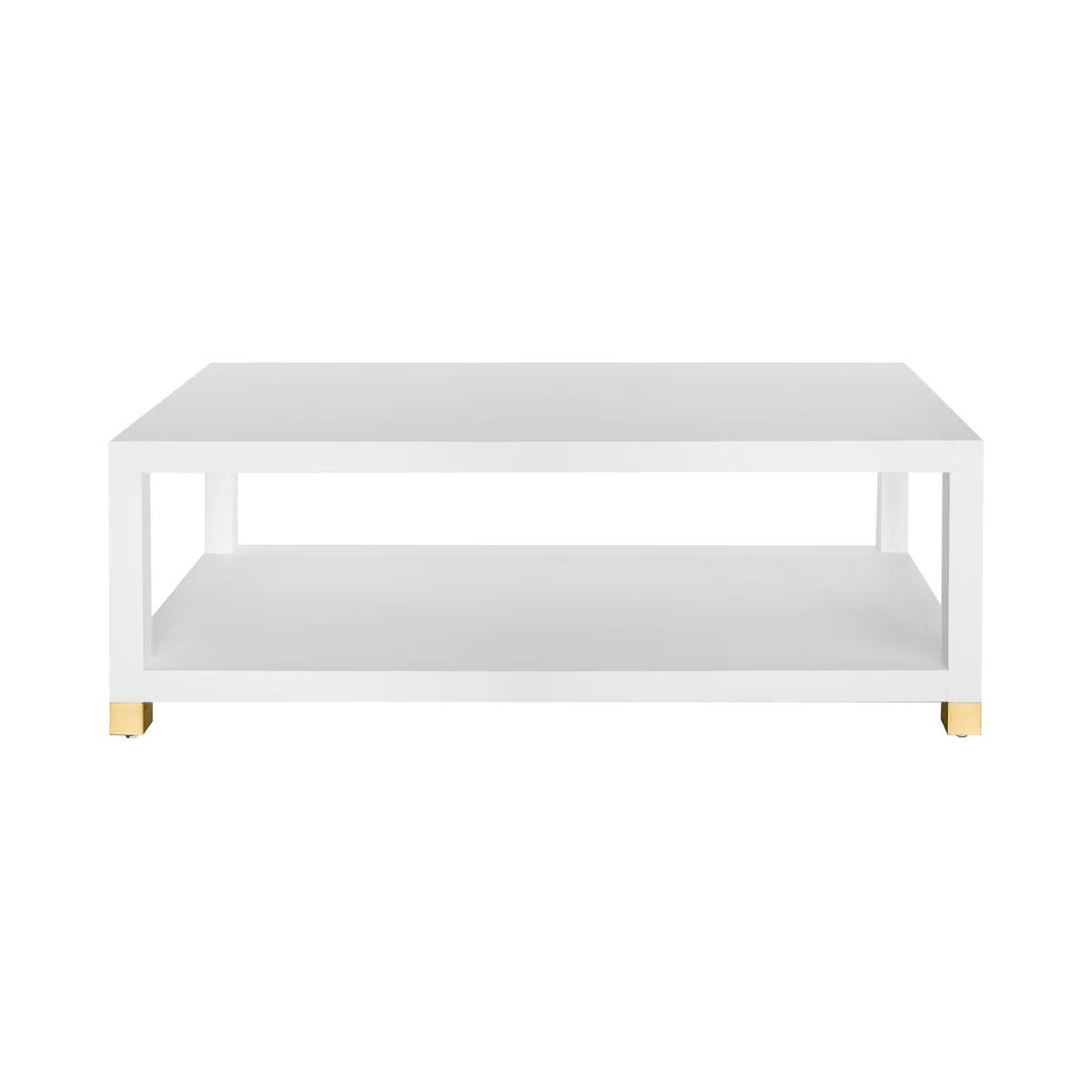 Worlds Away Coffee Table With Antique Brass Foot Caps In Matte White L | DecoratorsBest
