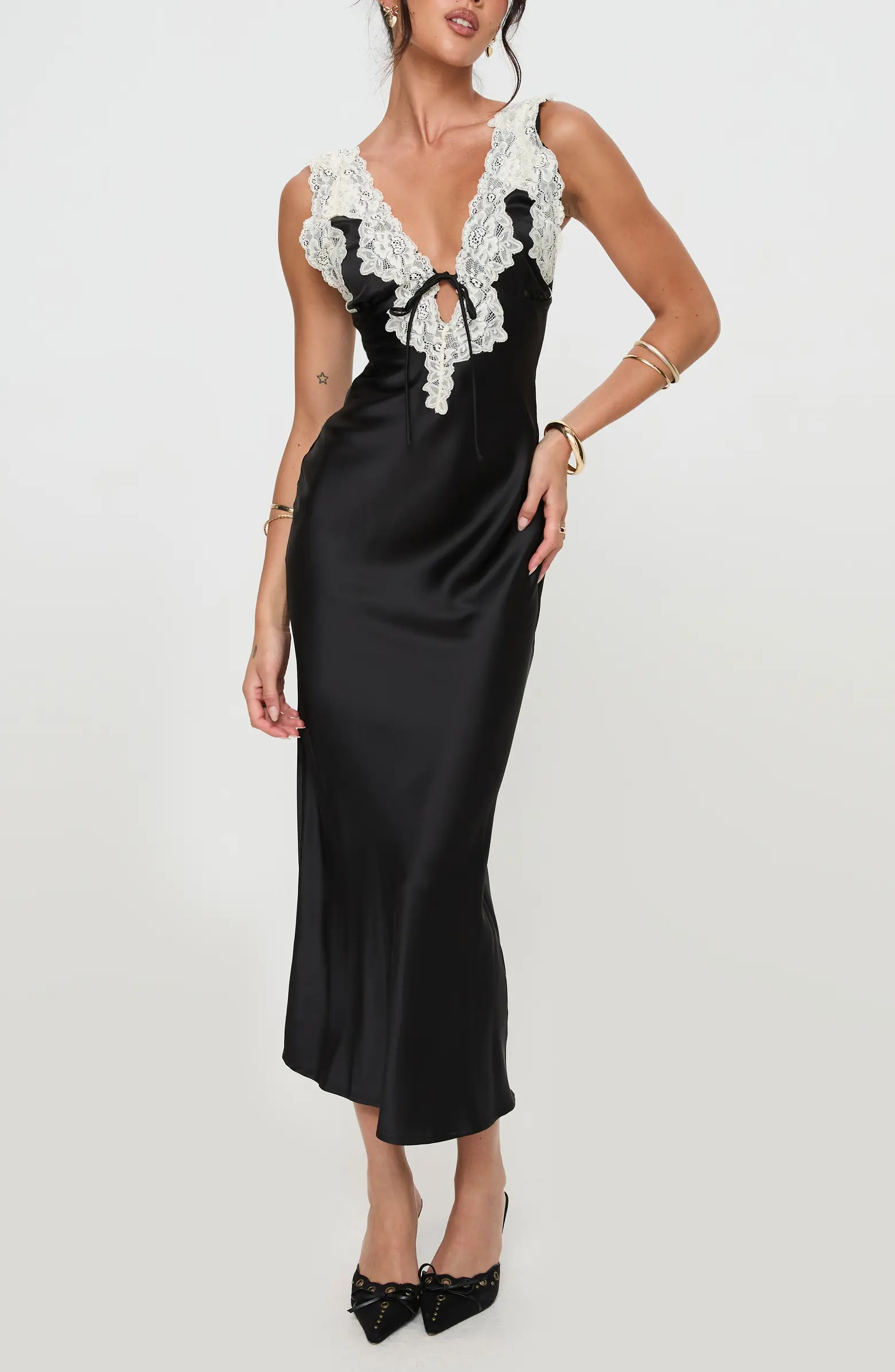 Nourish Lace Trim Satin Cocktail Dress | Nordstrom