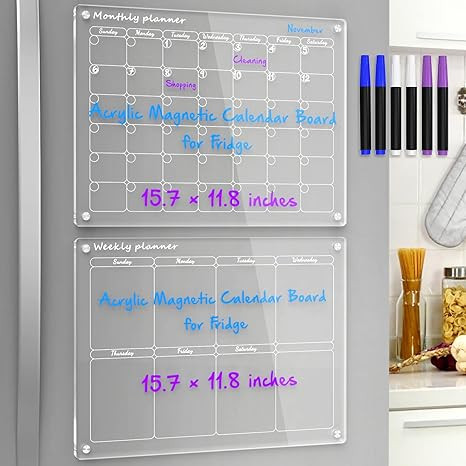 NPPLUS Acrylic Magnetic Monthly and Weekly Calendar for Fridge,2 Set Clear Dry Erase Board, Reusa... | Amazon (US)