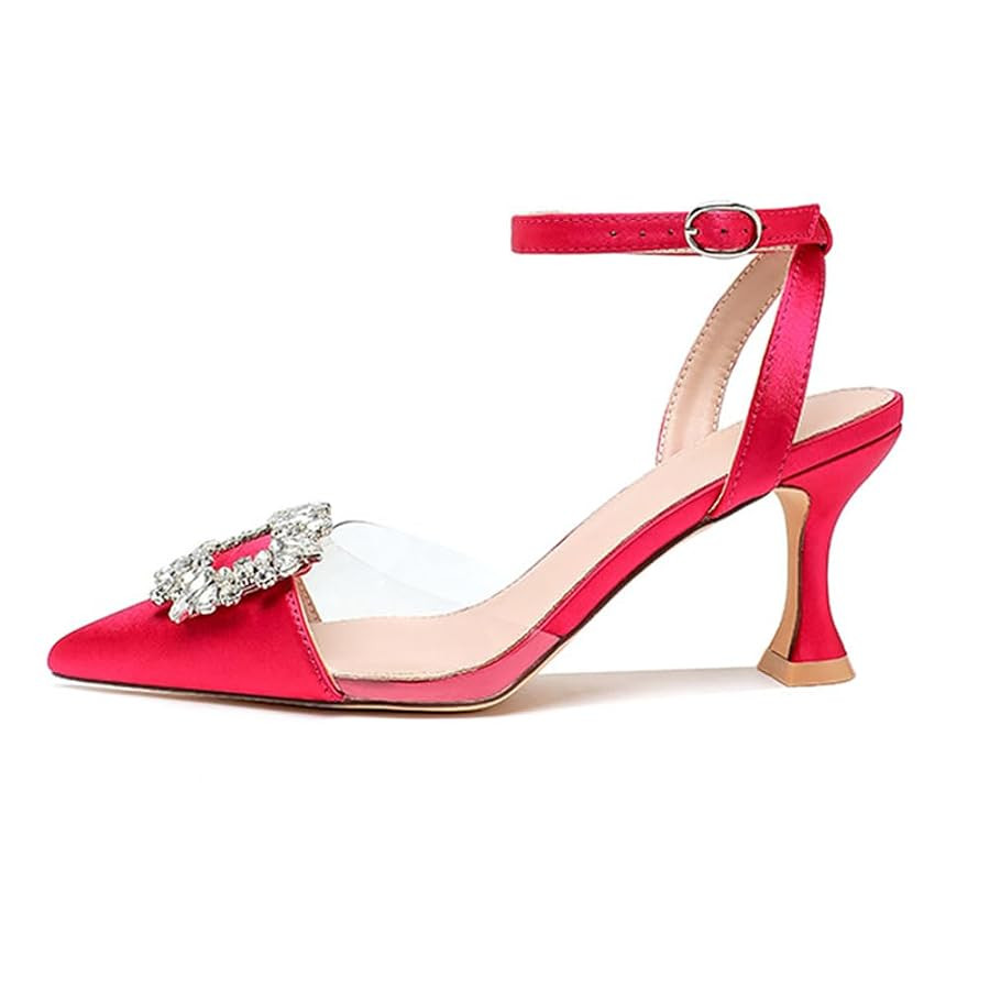 MRKEWUNEY Fashion Women's Rhinestone Ankle Strap Heeled Sandals | Amazon (US)