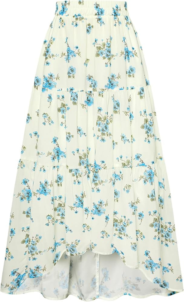 Scarlet Darkness Floral Skirts for Women Tiered Maxi Long Skirt High-Low Renaissance Skirt | Amazon (US)