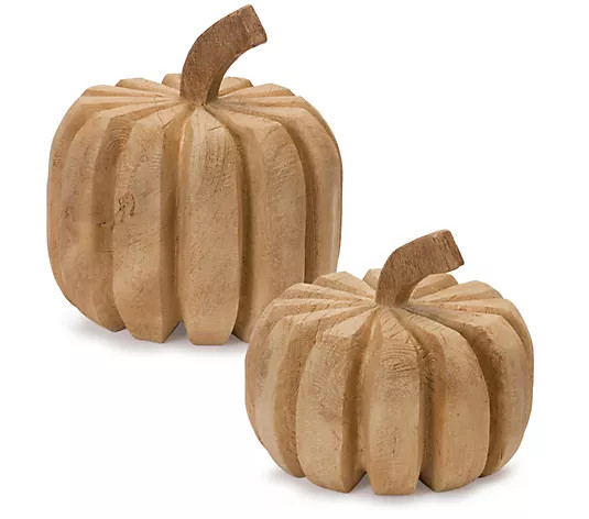 Melrose S/2 Carved Pumpkins with Wood Grain Design - QVC.com | QVC