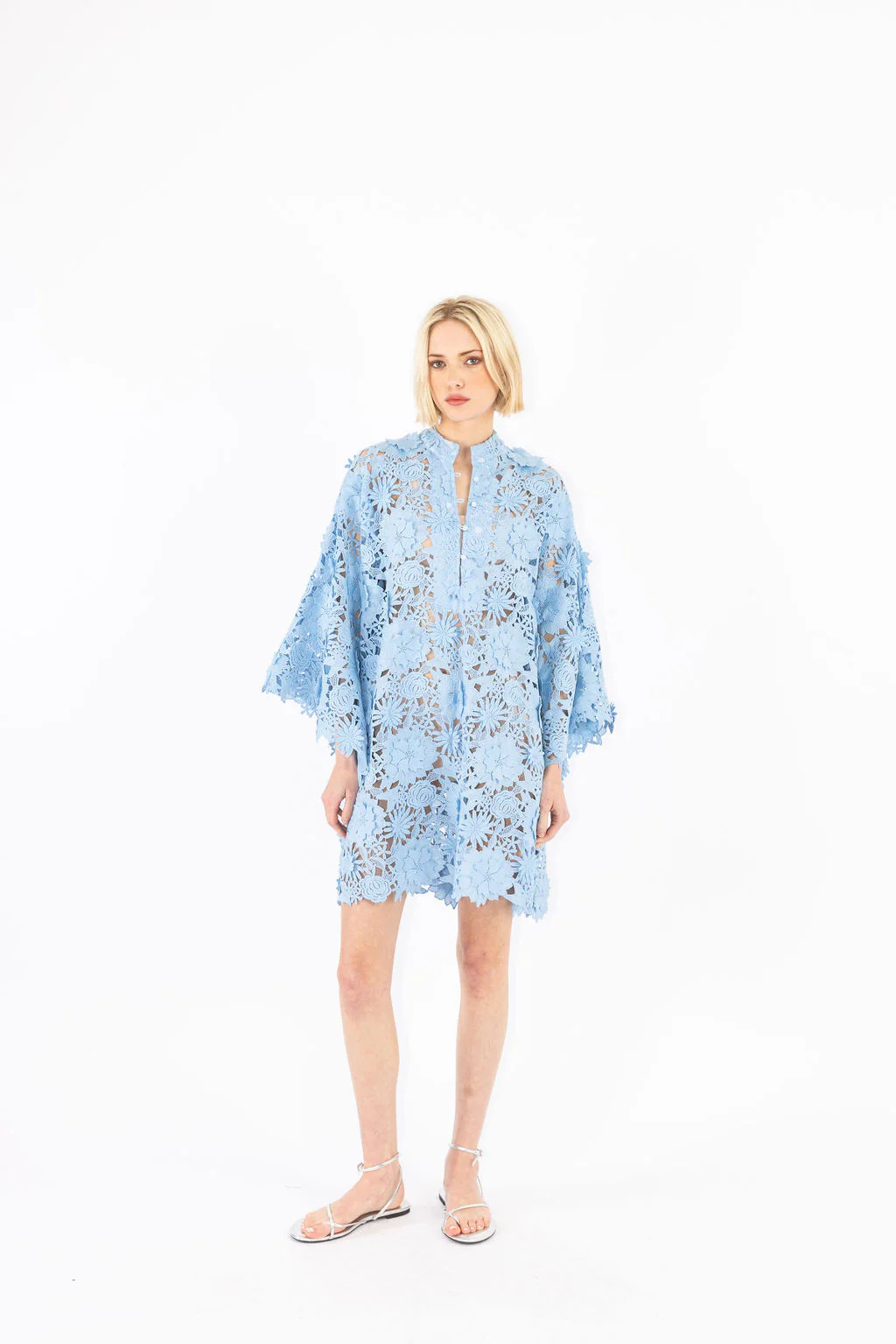 Sky Blue 3D Lace Mini Caftan | La Vie Style House