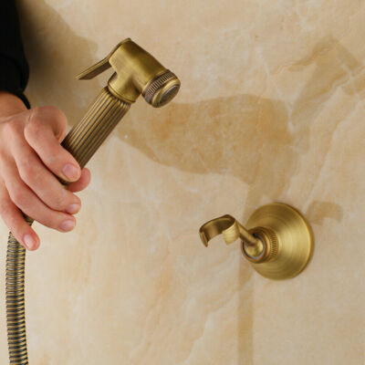 Bathroom Wall Mount Antique Brass Bidet Faucet Hand Held Sprayer Holder Pipe | eBay US