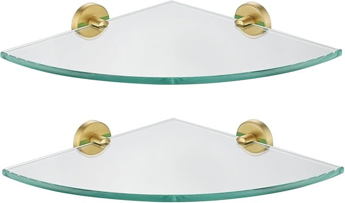 JQK Corner Glass Shelf, Brushed Gold Bathroom 304 Stainless Steel Shower Triangle Floating Wall S... | Amazon (US)
