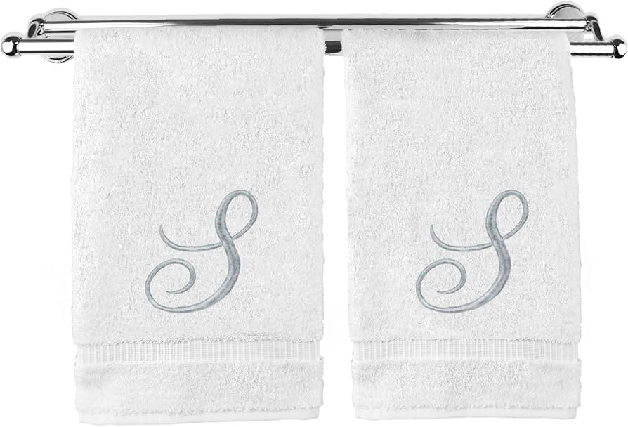Monogrammed Hand Towel, Personalized Gift, 16 x 30 Inches - Set of 2 - Silver Embroidered Towel -... | Amazon (US)