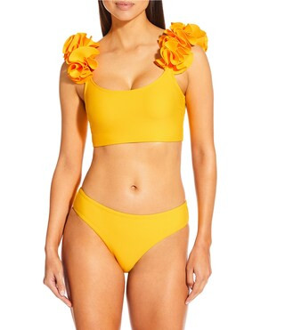 Antonio Melani Solid Rosette Strap Bralette Swim Top & Solid Classic Hipster Swim Bottom | Dillar... | Dillard's