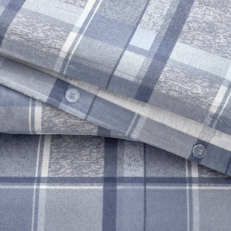 Gap Home Heathered Plaid Flannel Organic Cotton Duvet Cover Set, Full/Queen, Gray/Blue, 3-Pieces | Walmart (US)