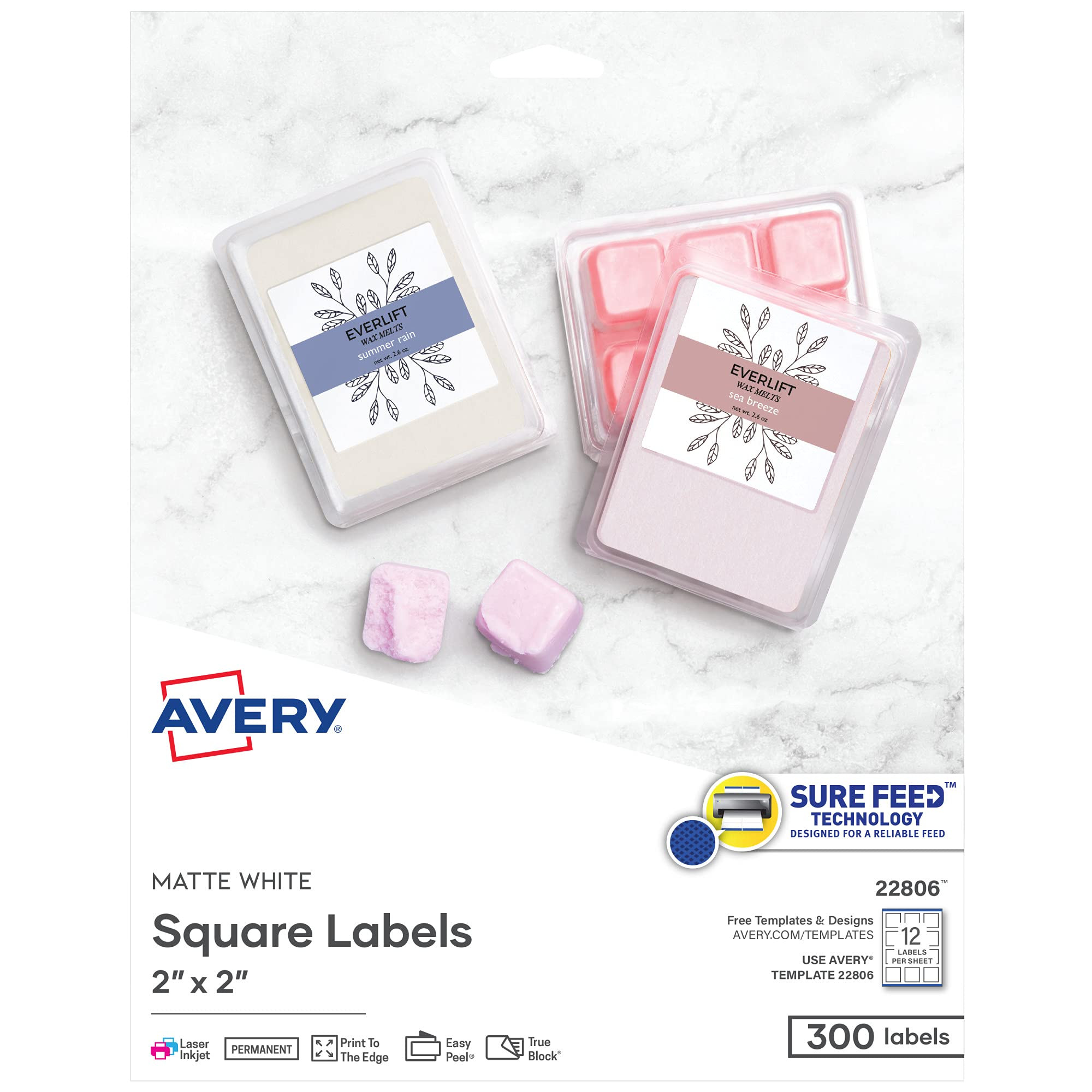 Avery Printable Blank Square Labels, 2" x 2", Matte White, 300 Customizable Labels (22806) | Amazon (US)