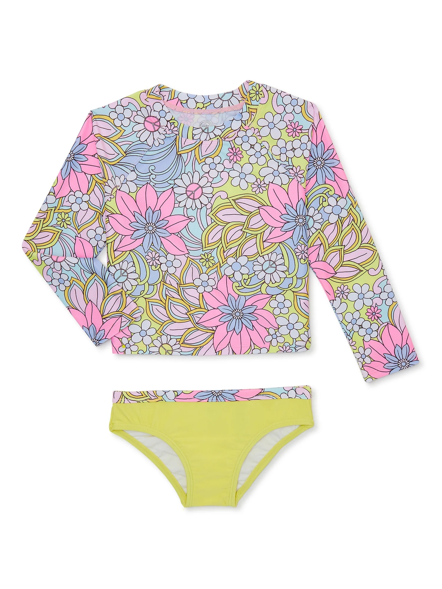 Wonder Nation Baby and Toddler Girl Rashguard Swimsuit, 2-Piece, Sizes 12M-5T | Walmart (US)