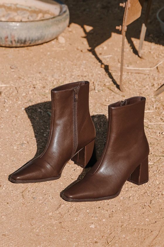 Ariyah Chocolate Brown Low Heel Ankle Booties | Lulus (US)