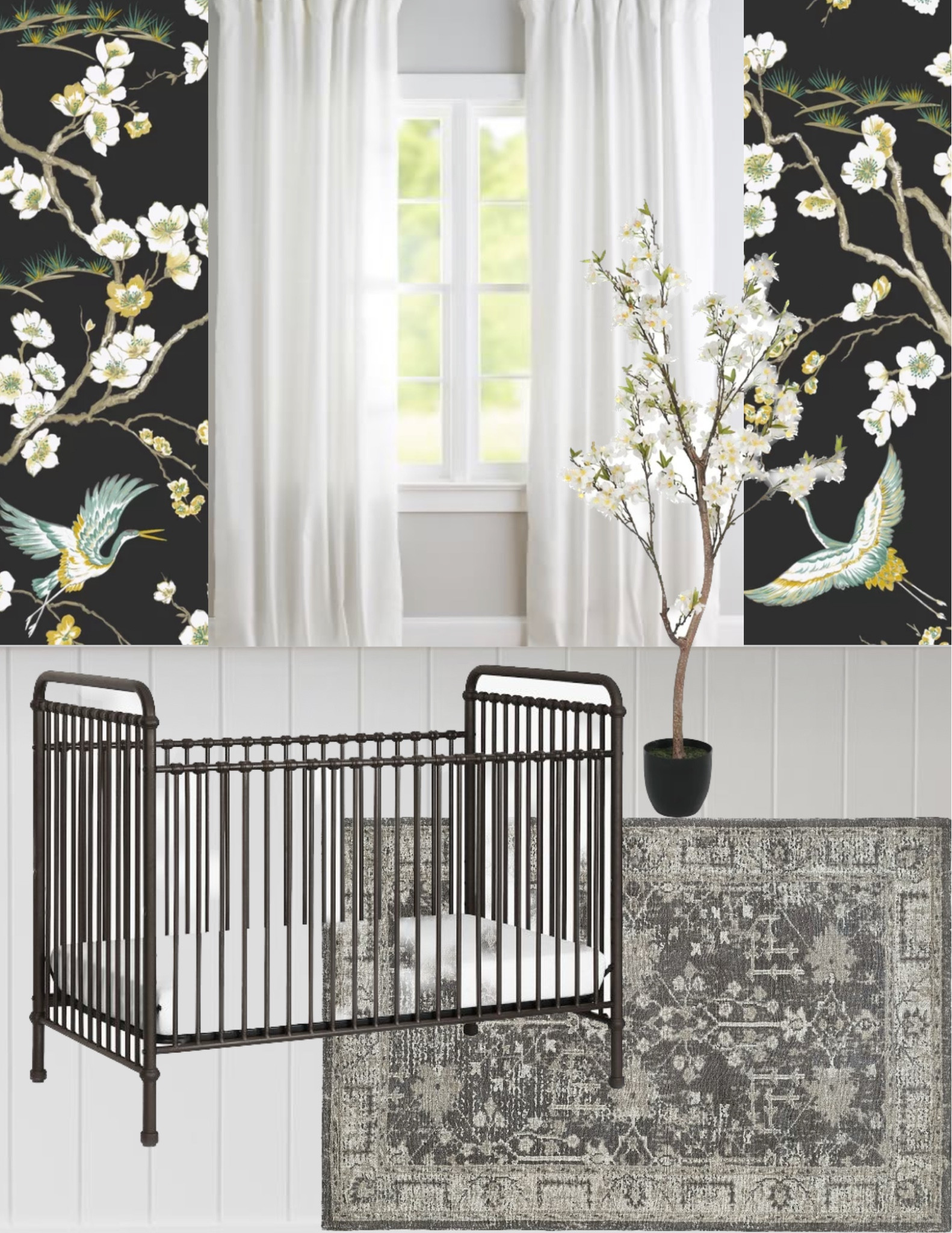 Baby girl nursery inspo. Black and white nursery. 

#nurseryinspo #nursery #babygirl #momtobe #homeinspo #babygirlnursery #girlnursery #blackgrib #babyroom #wallpaper #floral #floralwallpaper #whimseynursery #whimsical #ironcrib #rug #wayfair #potterybarn 

#LTKbump #LTKstyletip #LTKbaby