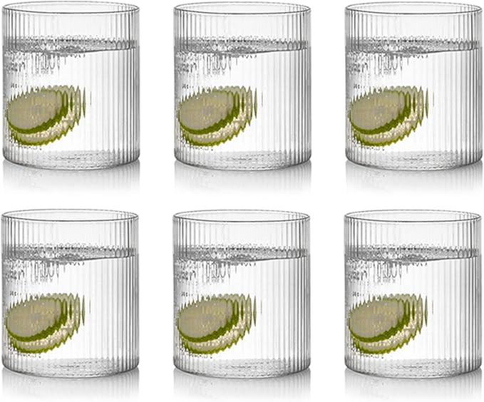 IYTBILQ Origami Style Glass Cups Set, 10 oz Ripple Drinking Glasses, Glass Cups Vintage Glassware... | Amazon (US)
