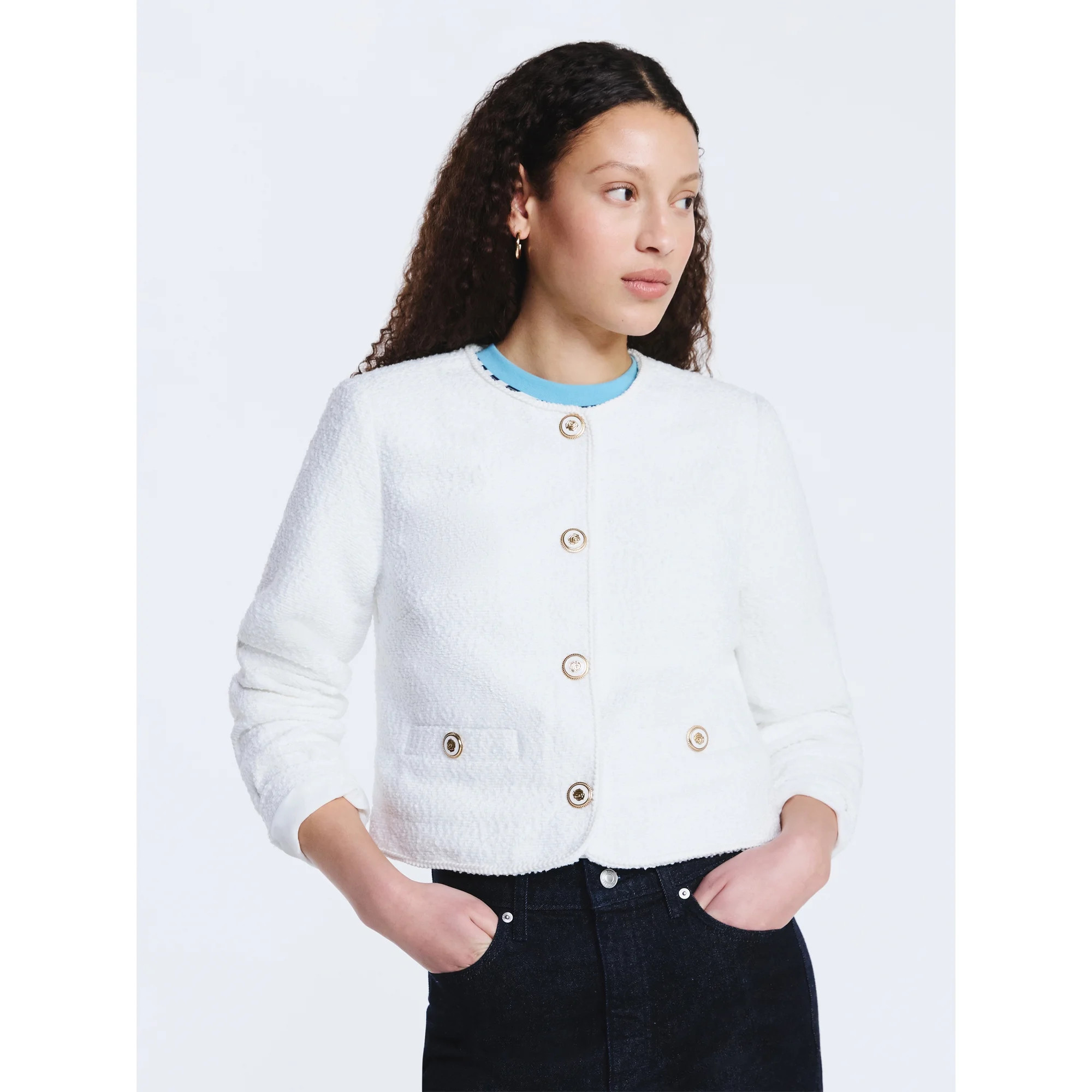 Free Assembly Women's Collarless Nubby Jacket with Long Sleeves, Sizes XS-XXL | Walmart (US)