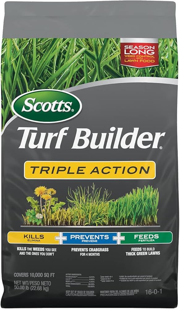 Scotts Turf Builder Triple Action, Weed Killer and Preventer Plus Lawn Fertilizer, 10,000 sq. ft.... | Amazon (US)