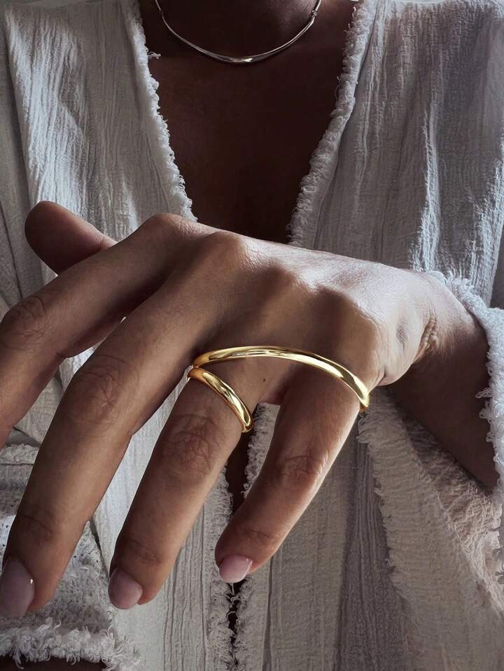 1 Piece Asymmetrical Geometric Cut-Out Gold Color Open Ring, Minimalist Design For Everyday Wear | SHEIN