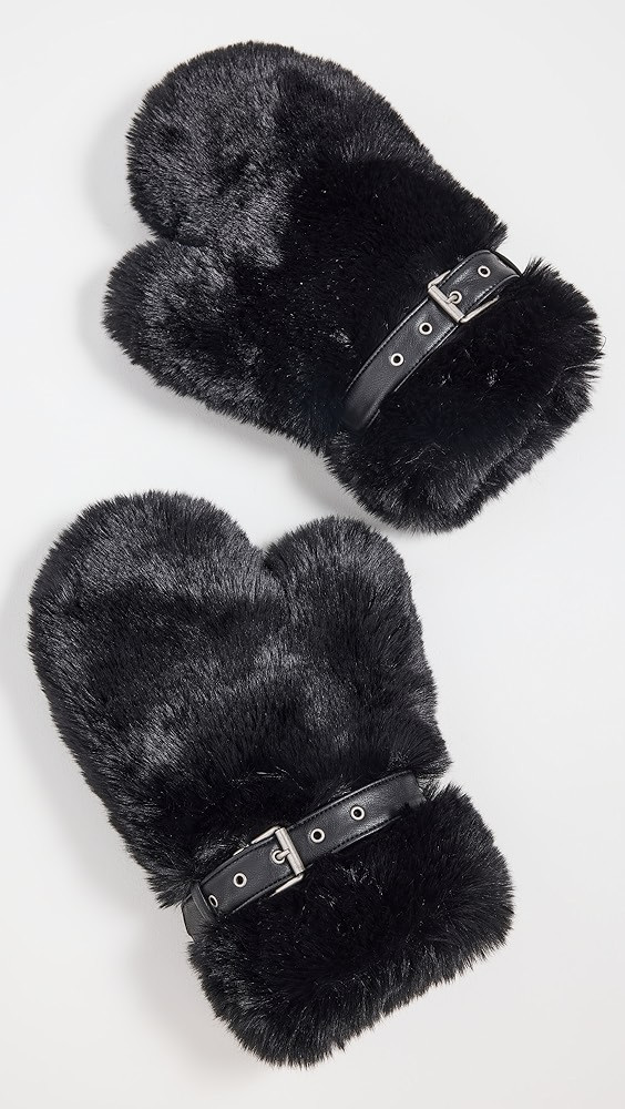 Acne Studios Fluffy Faux Fur Buckle Mittens | Shopbop | Shopbop