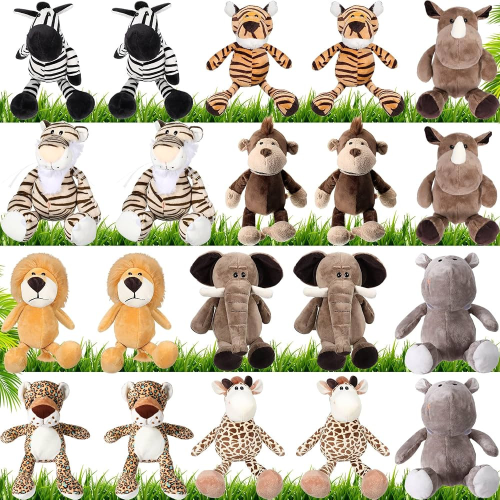 20 Pcs Safari Stuffed Animals 11.8'' Plush Jungle Wild Animals Cute Elephant Giraffe Lion Tiger M... | Amazon (US)