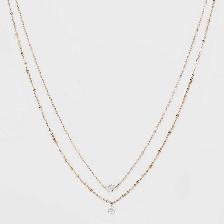 Cubic Zirconia Multi-Strand Chain Necklace - A New Day™ Gold | Target