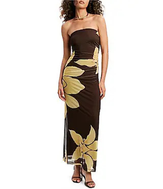 Bardot Ciera Strapless Mesh Floral Print Fitted Maxi Dress - 12 | Dillard's
