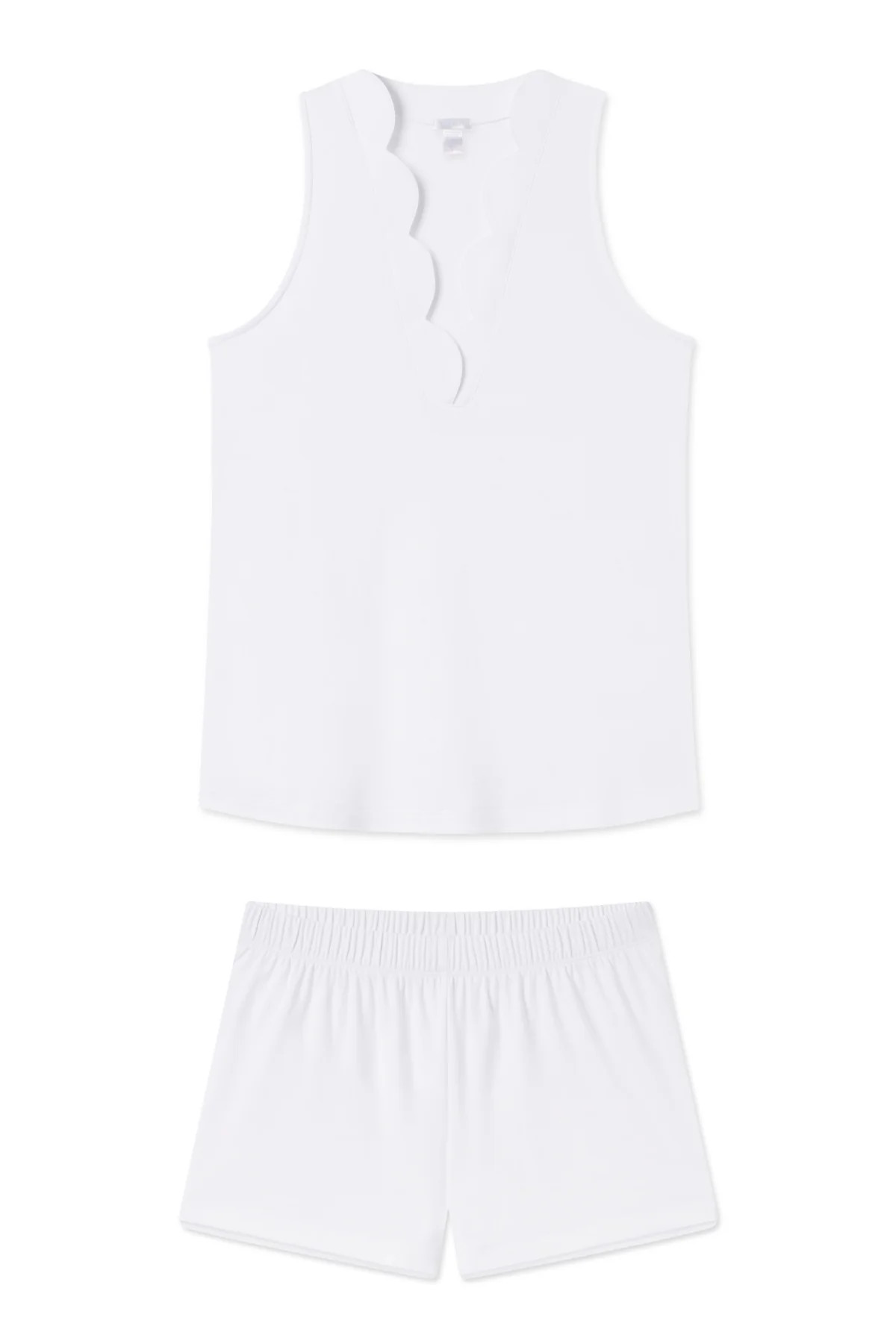 Pima Scallop Shorts Set in White | Lake Pajamas