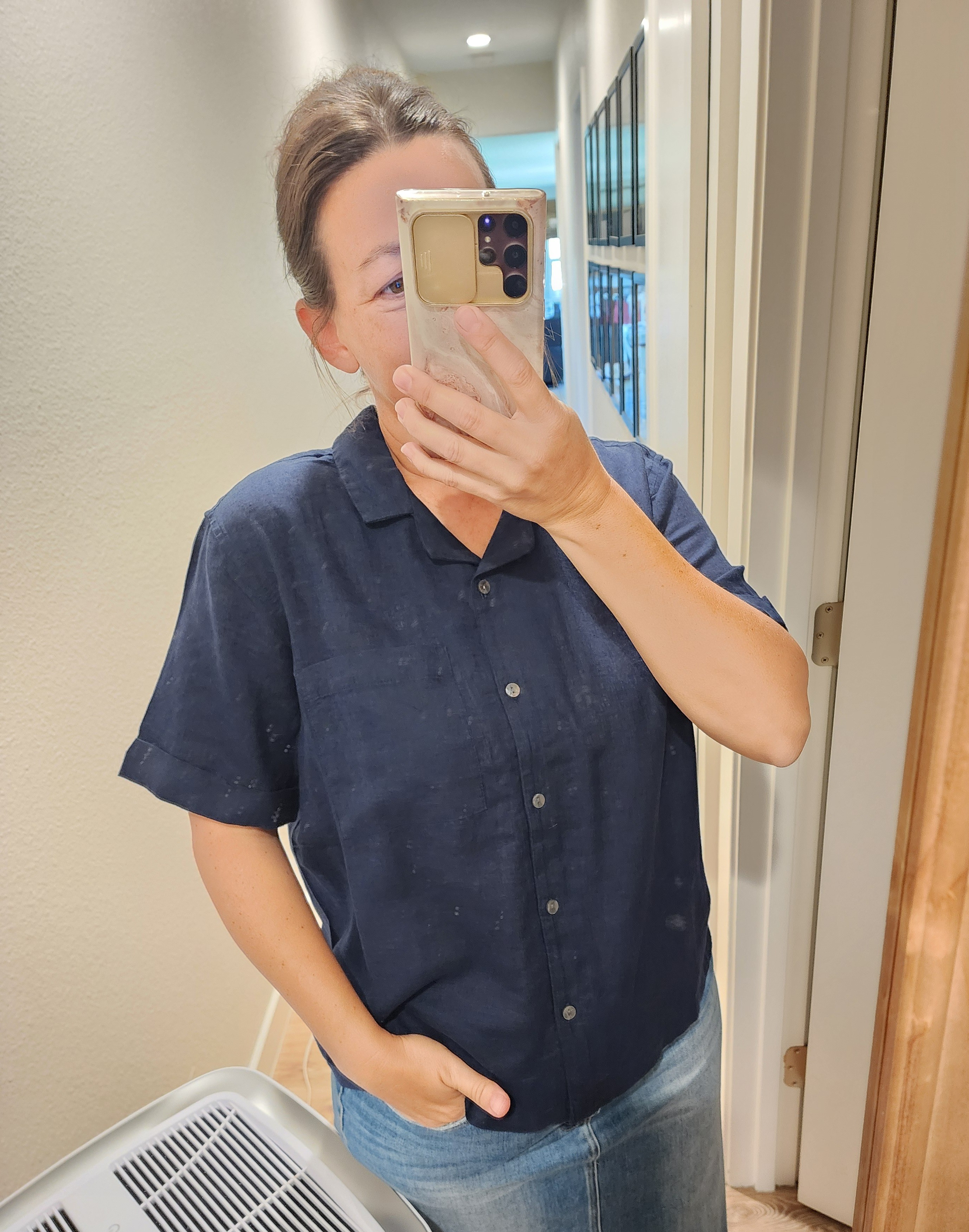 Wearing navy today!! Loving these linen blend tops!! Under $20!Walmart finds dupe cotton linen button up down crop elbow length sleeve tee womens modest summer shirt collar time tru pocket 

#LTKSaleAlert #LTKStyleTip #LTKPetite