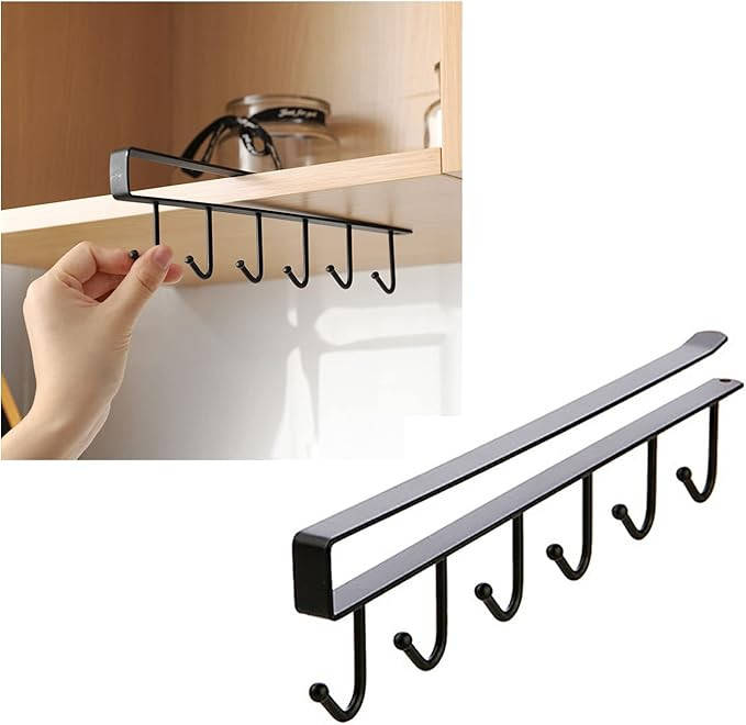 1 Pack Hanging Hooks Rack Under Cupboard Cabinet Cup Holder Coffee Mug Holder 6 Hooks Drilling Fr... | Amazon (US)
