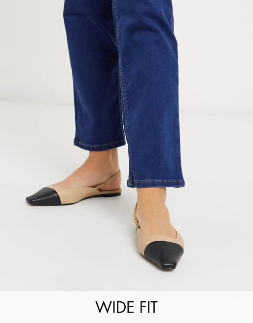 ASOS DESIGN Wide Fit Language slingback ballet flats in black and nude | ASOS (Global)