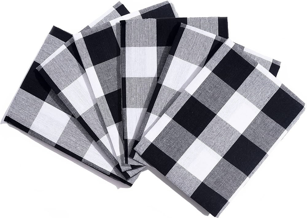 Black and White Buffalo Plaid Kitchen Towels - Set of 6 Highly Absorbent, 100% Cotton, Lint-Free ... | Amazon (US)