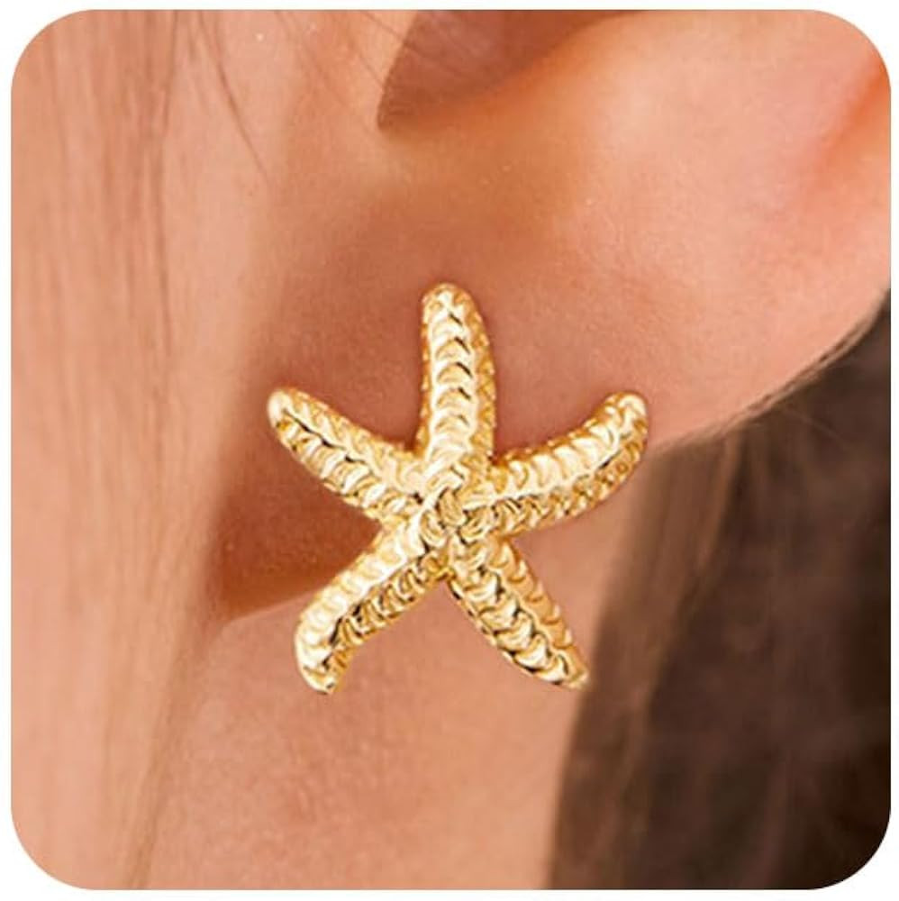 VRIUA Starfish Earrings for Women - 14K Gold/Silver Plated Dainty Starfish Seashell Earrings Hypo... | Amazon (US)