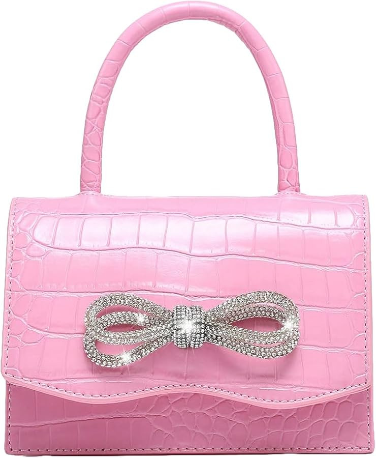 Women's Glitter Rhinestone Bow Decor Clutch Purse Prom Bags Sparkle Mini Square Handbags Pink A O... | Amazon (US)