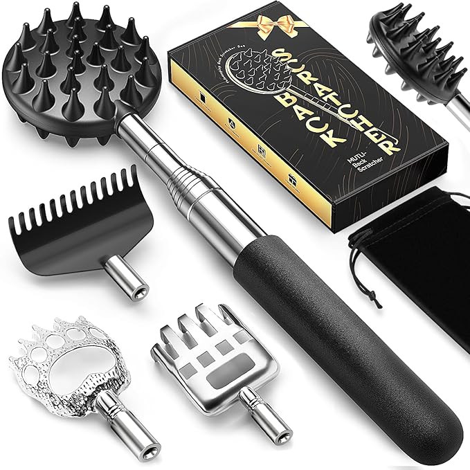 TUKUOS Telescoping Back Scratcher with 5 Detachable Scratching Heads, Rubber Handles, Anniversary... | Amazon (US)