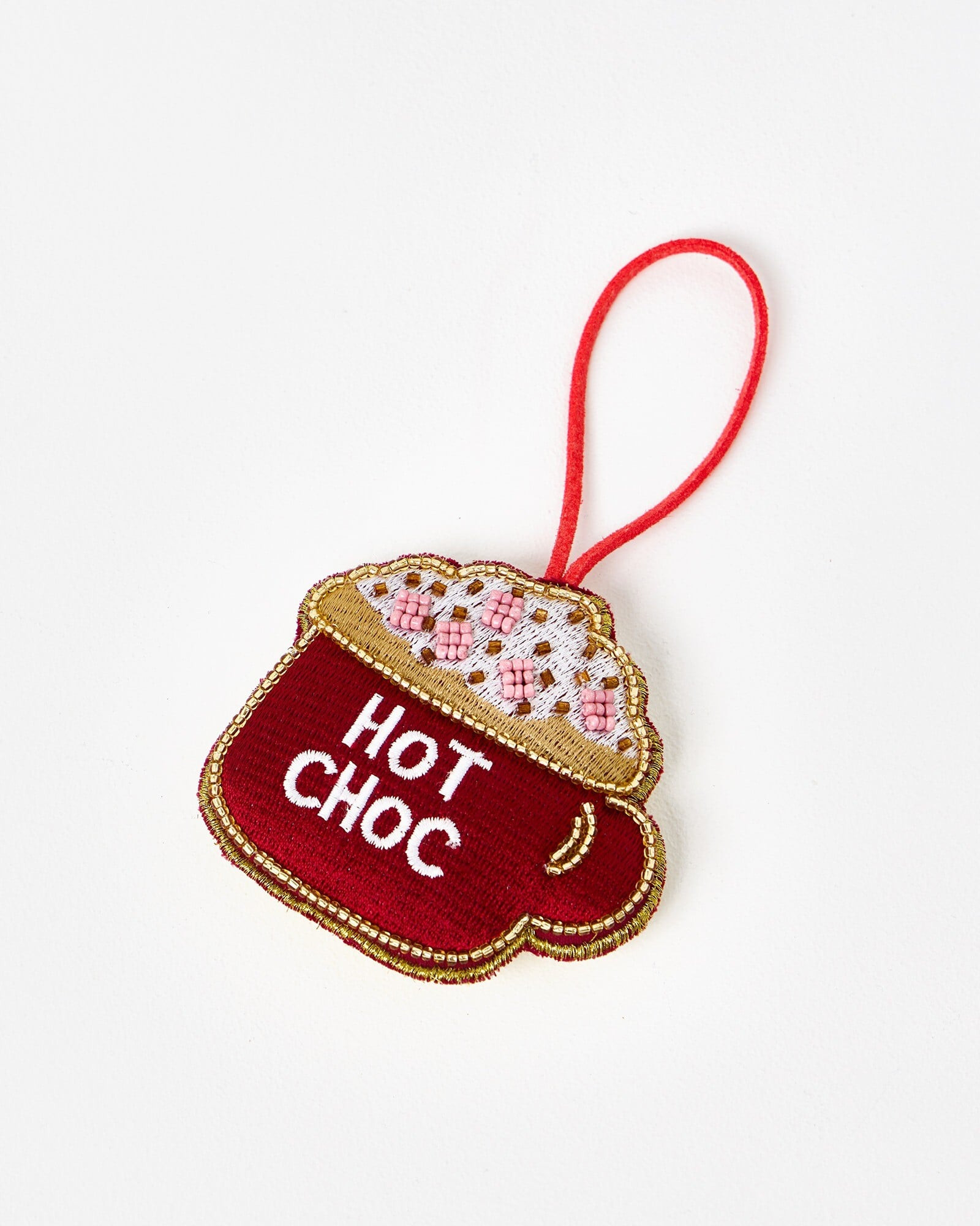 Burgundy Hot Choc Embroidered Christmas Tree Decoration | Oliver Bonas | Oliver Bonas (Global)