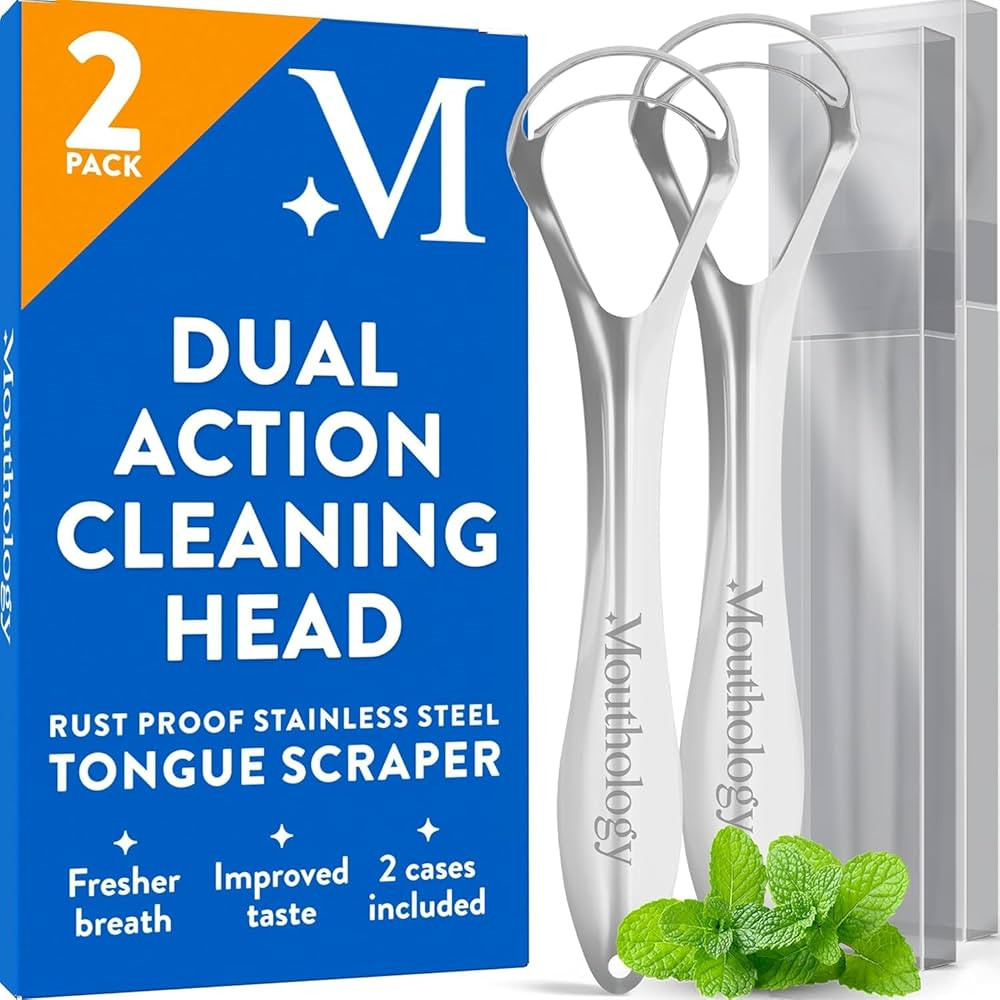 Mouthology Tongue Scraper for Adults (2 Pack), Reduce Bad Breath, Metal Tongue Scraper, Tongue Cl... | Amazon (US)