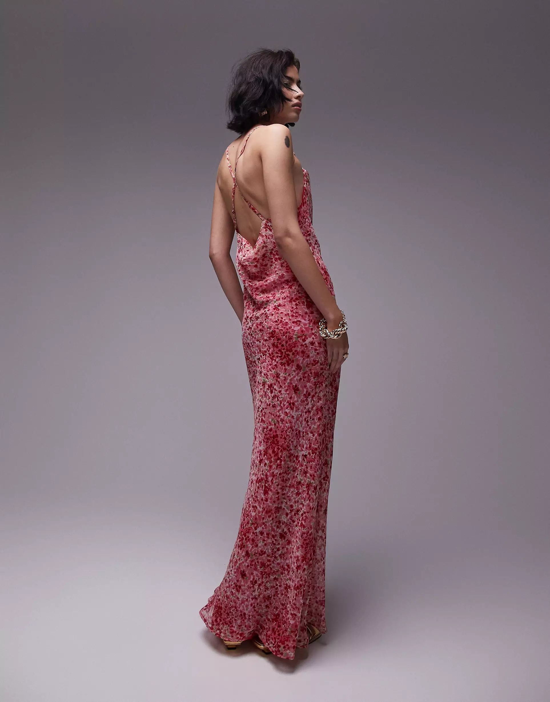 Topshop occasion midi slip dress in red floral print | ASOS | ASOS (Global)