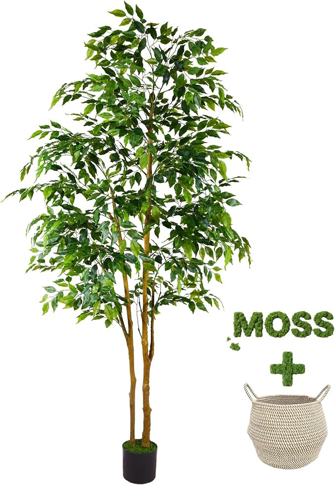 Warmplants Artificial Ficus Tree 7ft Fake Floor Plant with Woven Basket | 83” Tall Faux Plant, ... | Amazon (US)