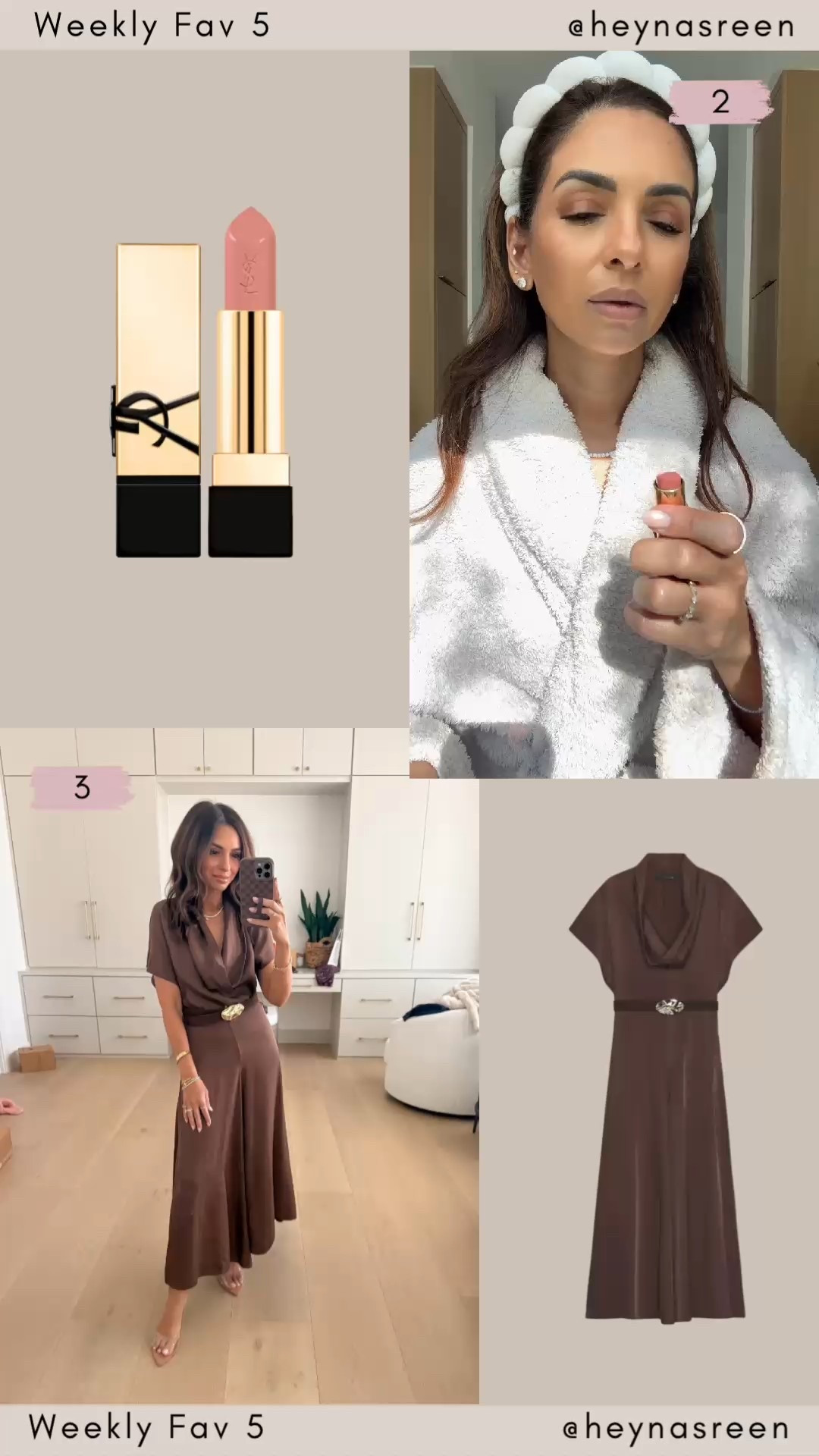 Fav 5: 
#2: YSL lipstick (shade: N5) use code “everything” for up to 20% off
#3: Zara dress I wore for our family photos, I’m in an XS