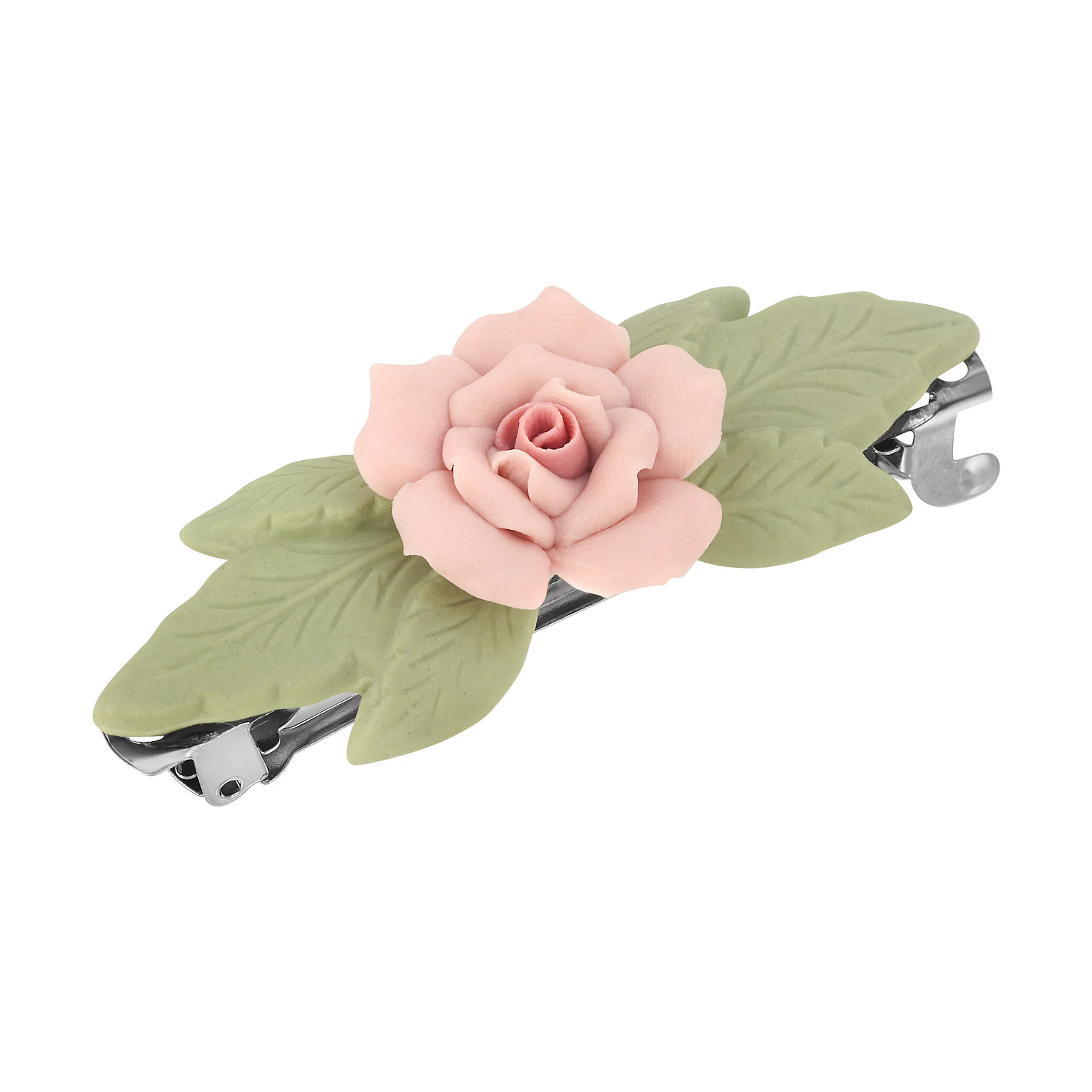 1928 Silver Tone Porcelain Rose & Green Leaf French Hair Barrette | Kohl's