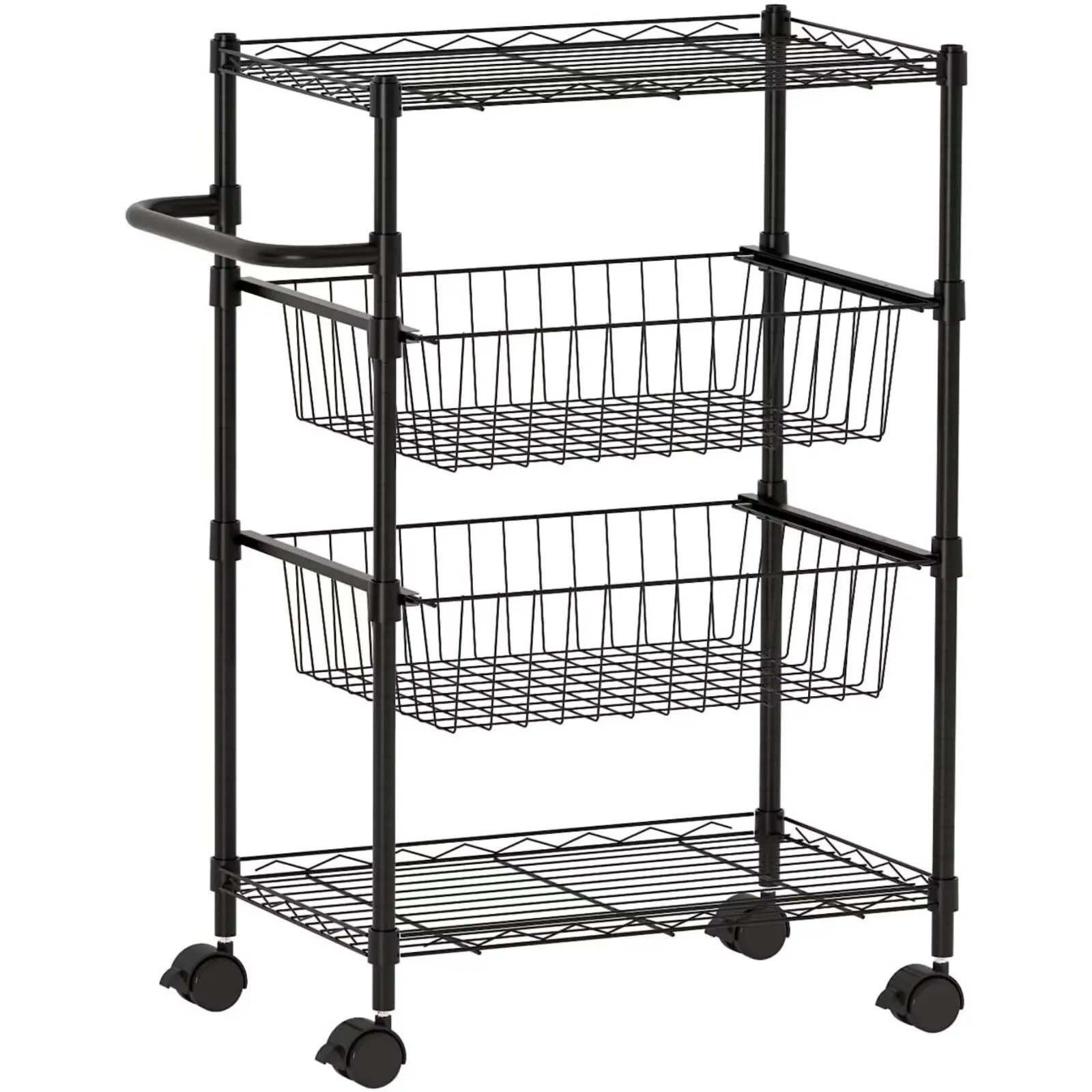 Qeetex 4 Tier Rolling Carts Metal Wire Utility Cart with Wheels and Handle Bar 110 Lbs Heavy Duty Kitchen Serving Trolley Food Storage Cart for | Lowe's