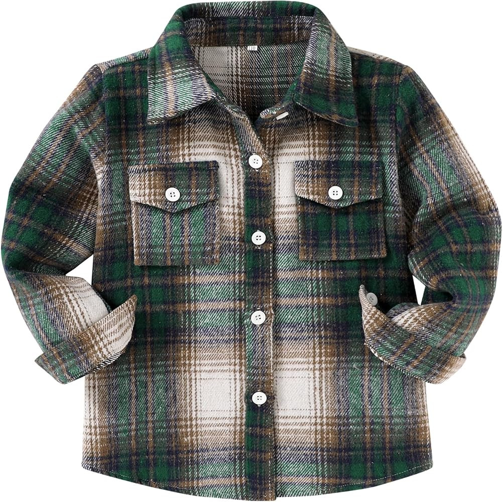 Kids Little Boys Girls Baby Long Sleeve Button Down Red Plaid Flannel Shirt Plaid Girl Boy NB-6T | Amazon (US)
