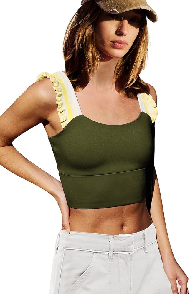 LAMISSCHE Womens Cropped Workout Tank Tops Padded Sports Bra Time Out Tank Ruffle Athletic Yoga G... | Amazon (US)