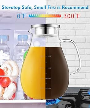 Glass Pitcher, veecom 80oz Water Pitcher with Lid, Large Glass Pitcher with Lid and Spout for Hot... | Amazon (US)