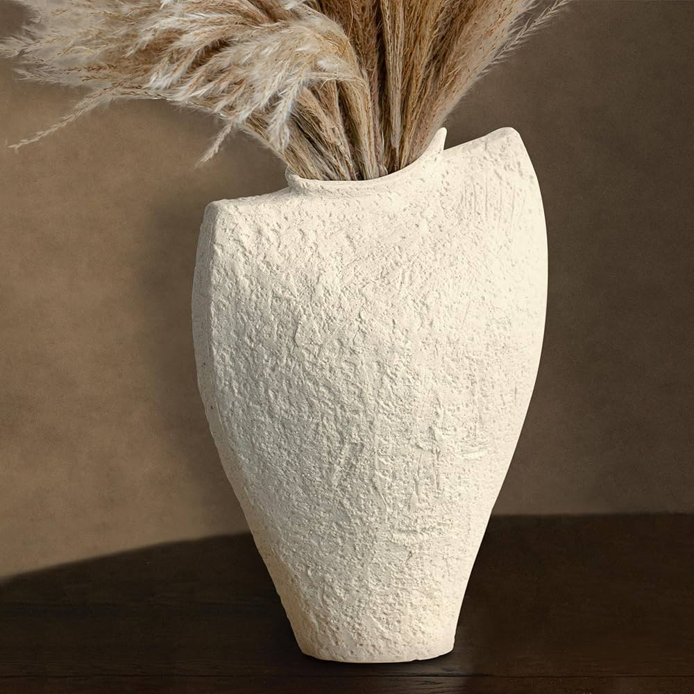 Large Ceramic Vase for Decor Living Room, 11 inch Tall White Ceramic Flower Vases, Boho Vase for ... | Amazon (US)