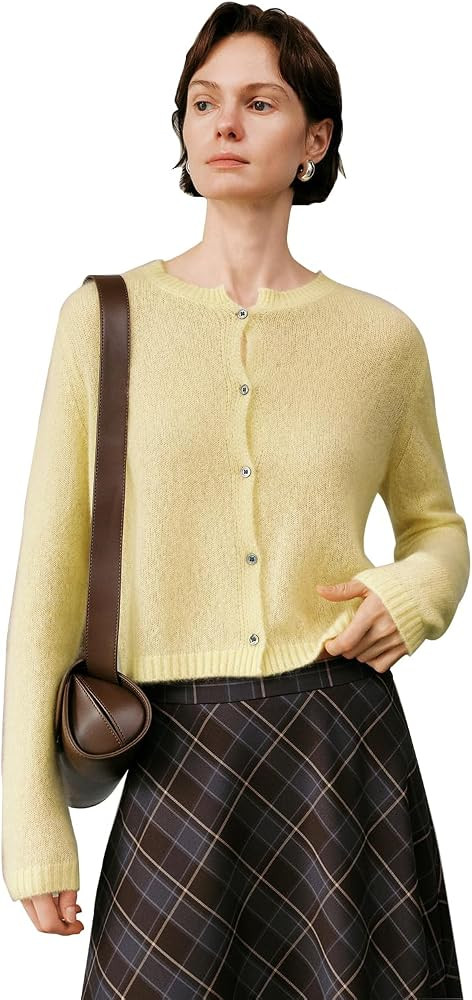 Women\u2019s Silk Cashmere Blend Cardigan, Lightweight Soft Knit Round Neck Sweater, Button Front... | Amazon (US)
