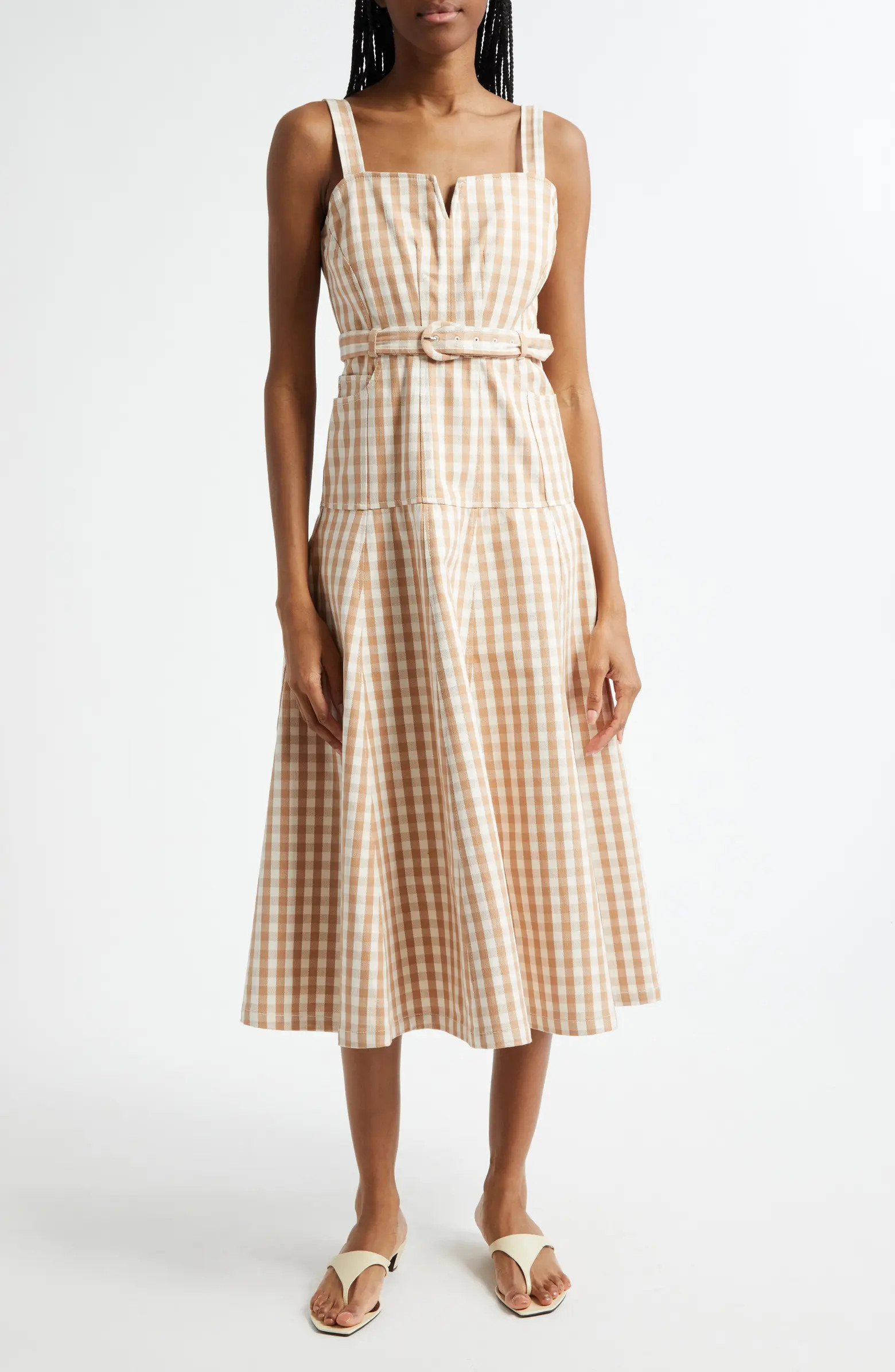 Cinq à Sept Tina Gingham Belted Denim Sundress | Nordstrom | Nordstrom