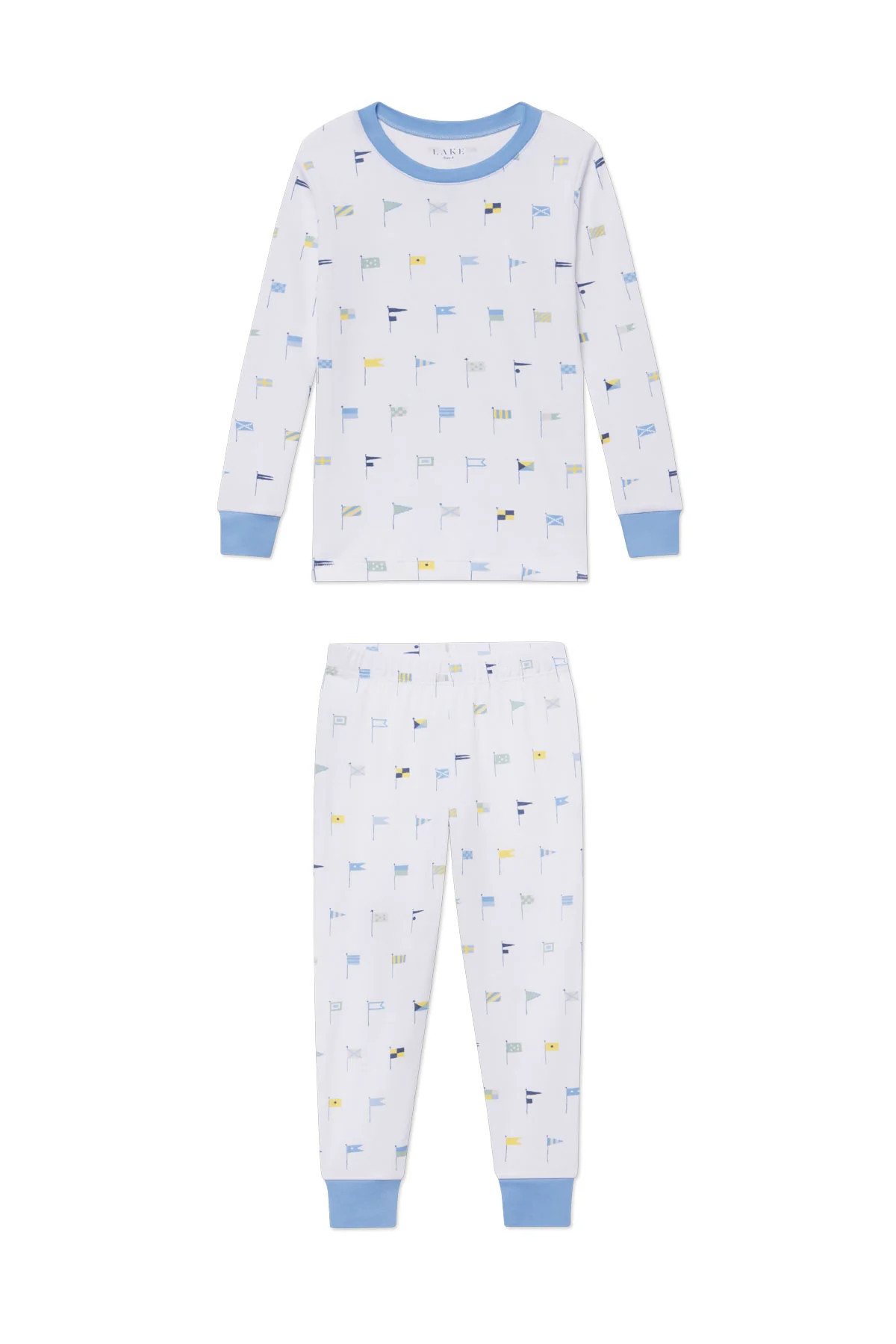 Kids Long-Long Set in Baltic Blue Nautical Flags | Lake Pajamas