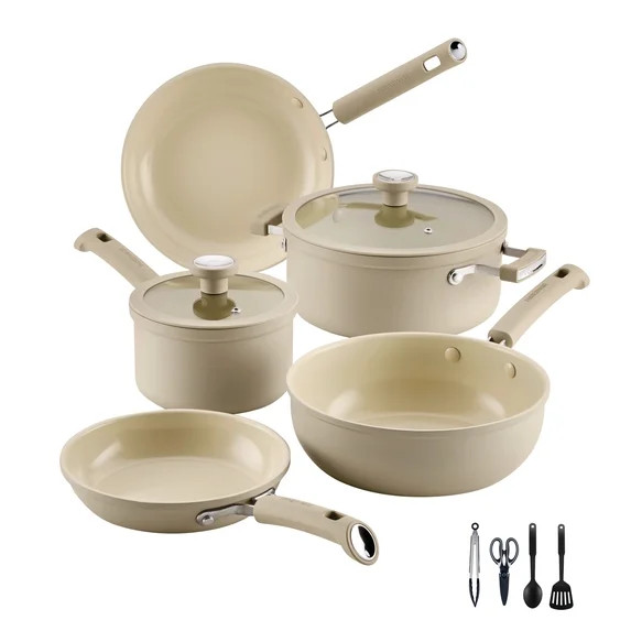 Farberware TrueCook 12pc Ceramic Cookware Set, Dishwasher and Oven Safe, Taupe | Walmart (US)